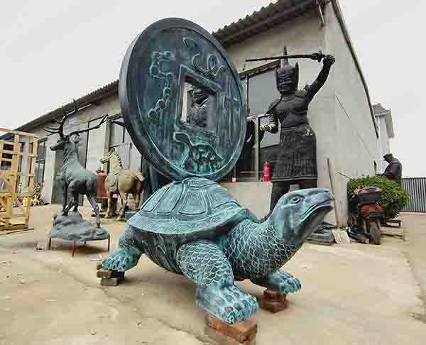 青铜铸造铜玄武驮钱龙龟雕塑