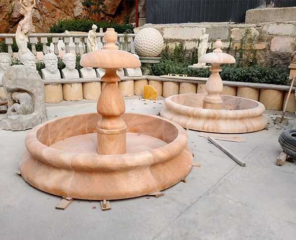 天然晚霞红大理石雕刻小型石雕喷泉