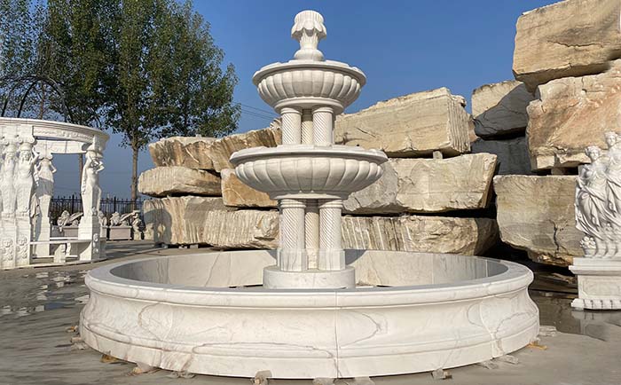 广西白户外庭院流水石雕喷泉